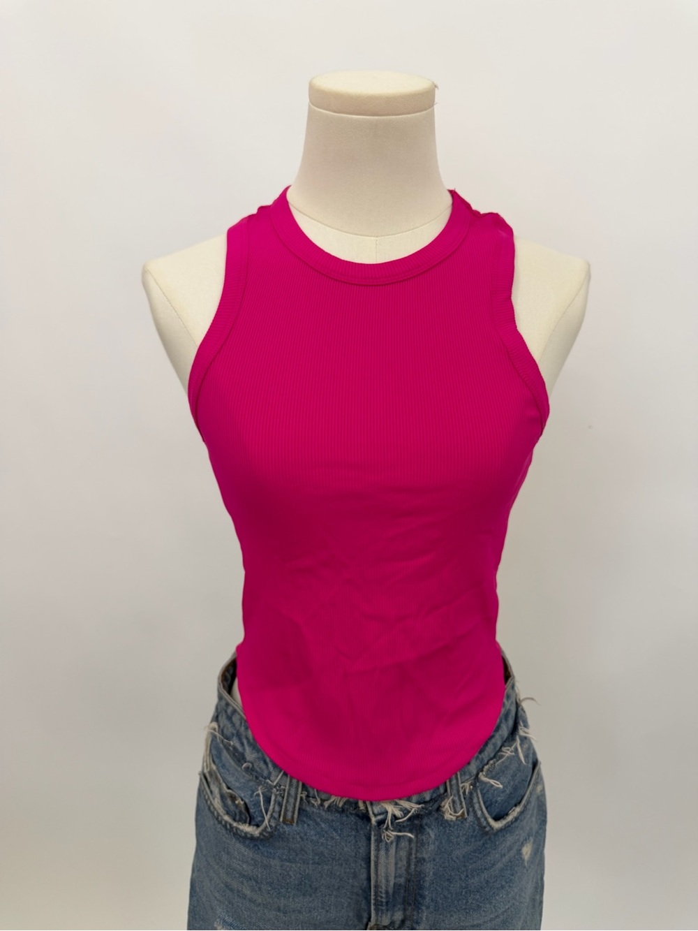 Beach Riot Hot Pink Ribbed High Neck Tank Top